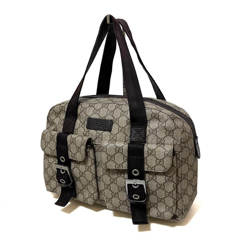 GUCCI Boston Bag Handbag GG Supreme Canvas Beige Brown